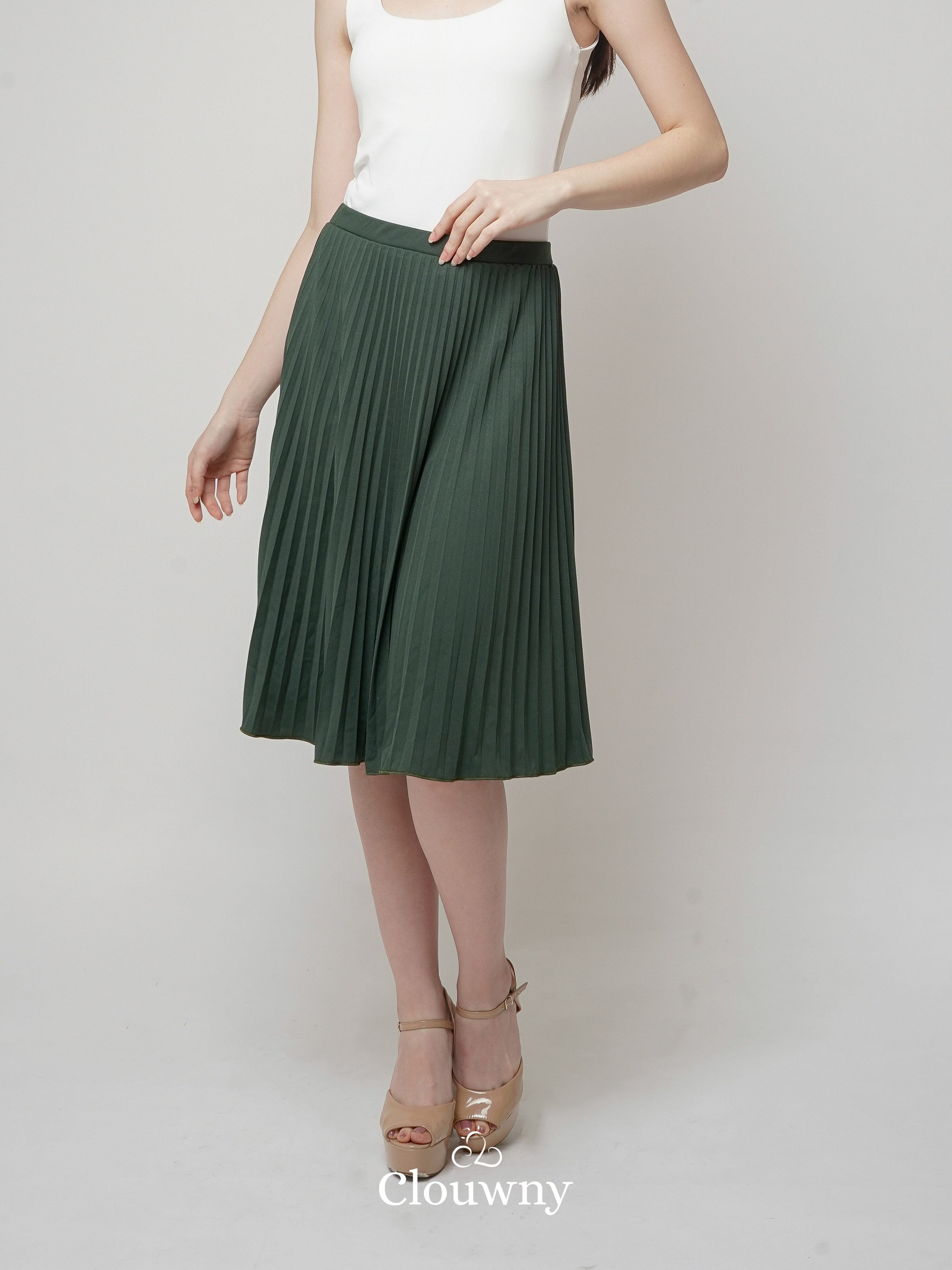 Vamos Midi Pleats Skirt - Emerald Green